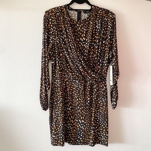 AQUA Animal Print Body-con Wrap Mini Dress NWT